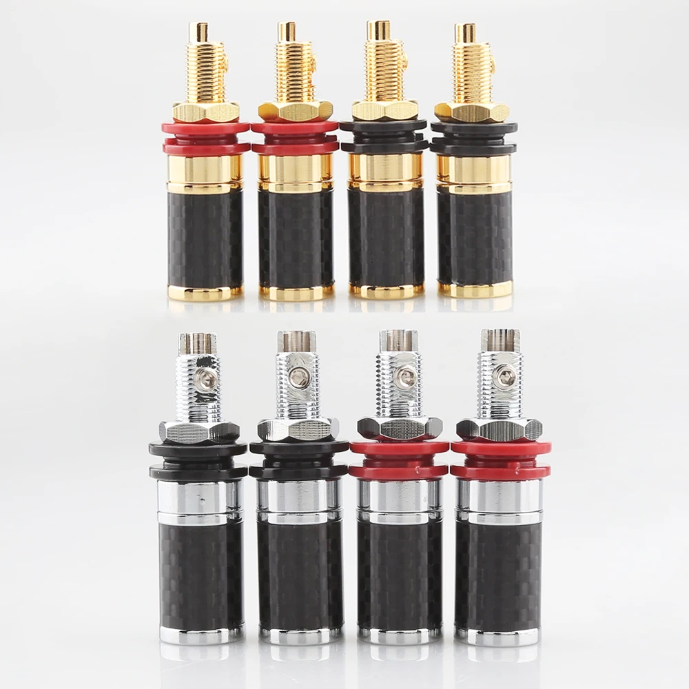 

4pcs Audiocrast CF45G/R Carbon Fiber Binding Post Gold / Rhodium-plated Terminal Banana Plug Jack Internal Line Interface