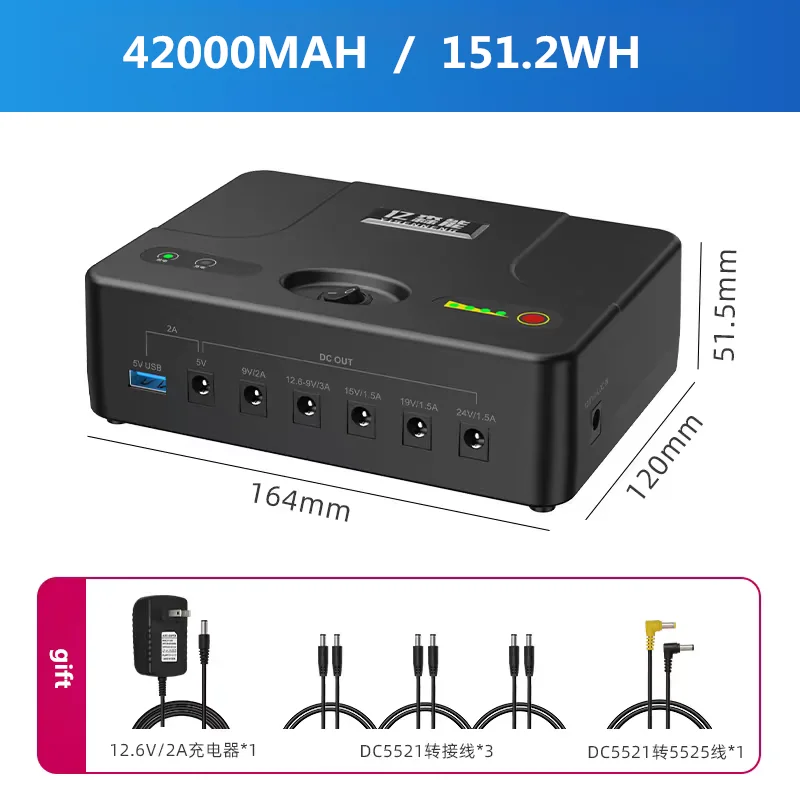 24 فولت 19 فولت 15 فولت 12 فولت 9 فولت 5 فولت 42000 مللي أمبير/24000 بطارية ليثيوم أيون UPS لجهاز التوجيه/الشاشة/الهاتف المحمول/أضواء LED/بنك الطاقة في حالات الطوارئ الصوتي