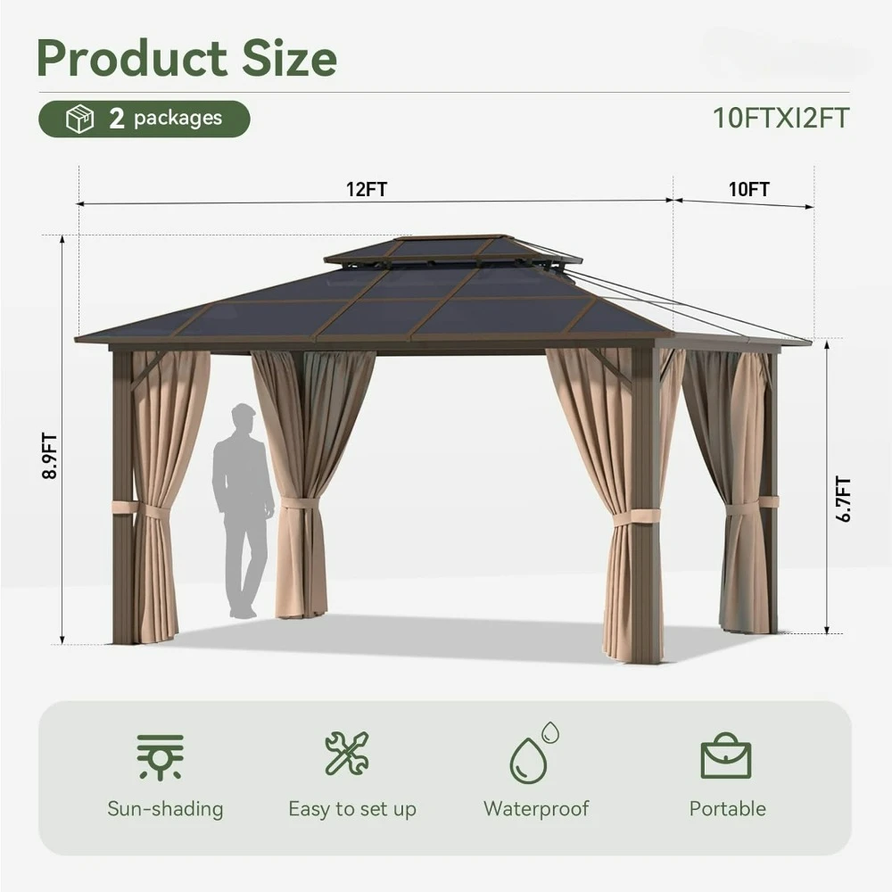 Imagem -02 - Outdoor Hardtop Gazebo Pavilhão Permanente com Cortinas e Rede Double Roof Canopy para Jardins Pátio Relvados