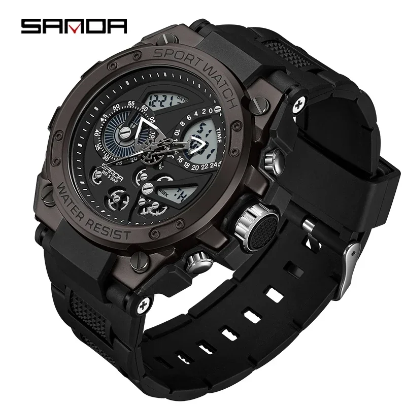 SANDA 9020 Men\'s Watch Electric Watch Multi-Function Fashion Trend Outdoor Luminous Alarm Clock Waterproof Shockproof Men Watch