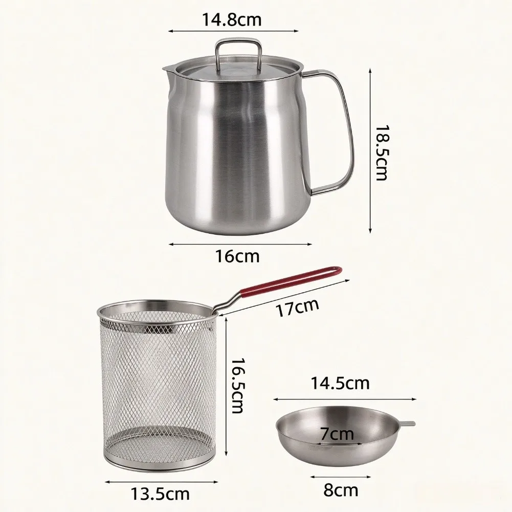 3.5L 304 Stainless Steel Grease Keeper Vessel With Deep Fry Mesh Basket Fine Screen Protective Cover Kitchen Cook Storage Tool
