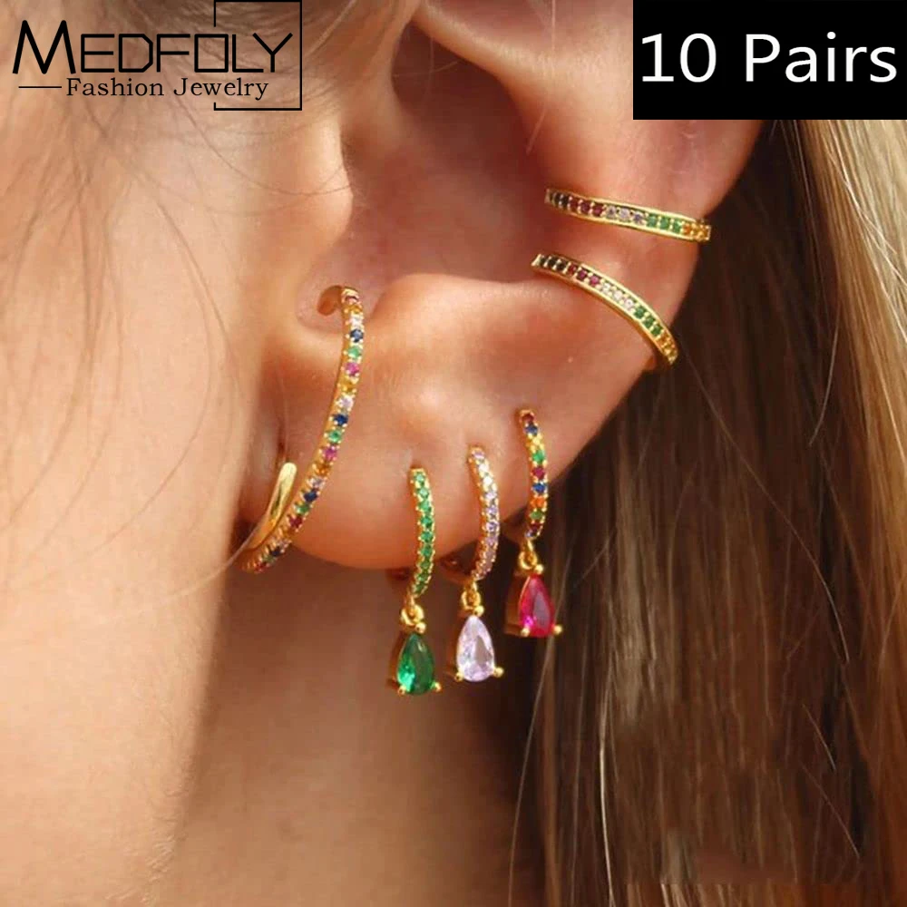 

Wholesale 10 Pairs Birthstone Dainty Huggie Hoop Earring for Women Elegant Cubic Zircon Crystal Dangle Drop Earrings Jewelry