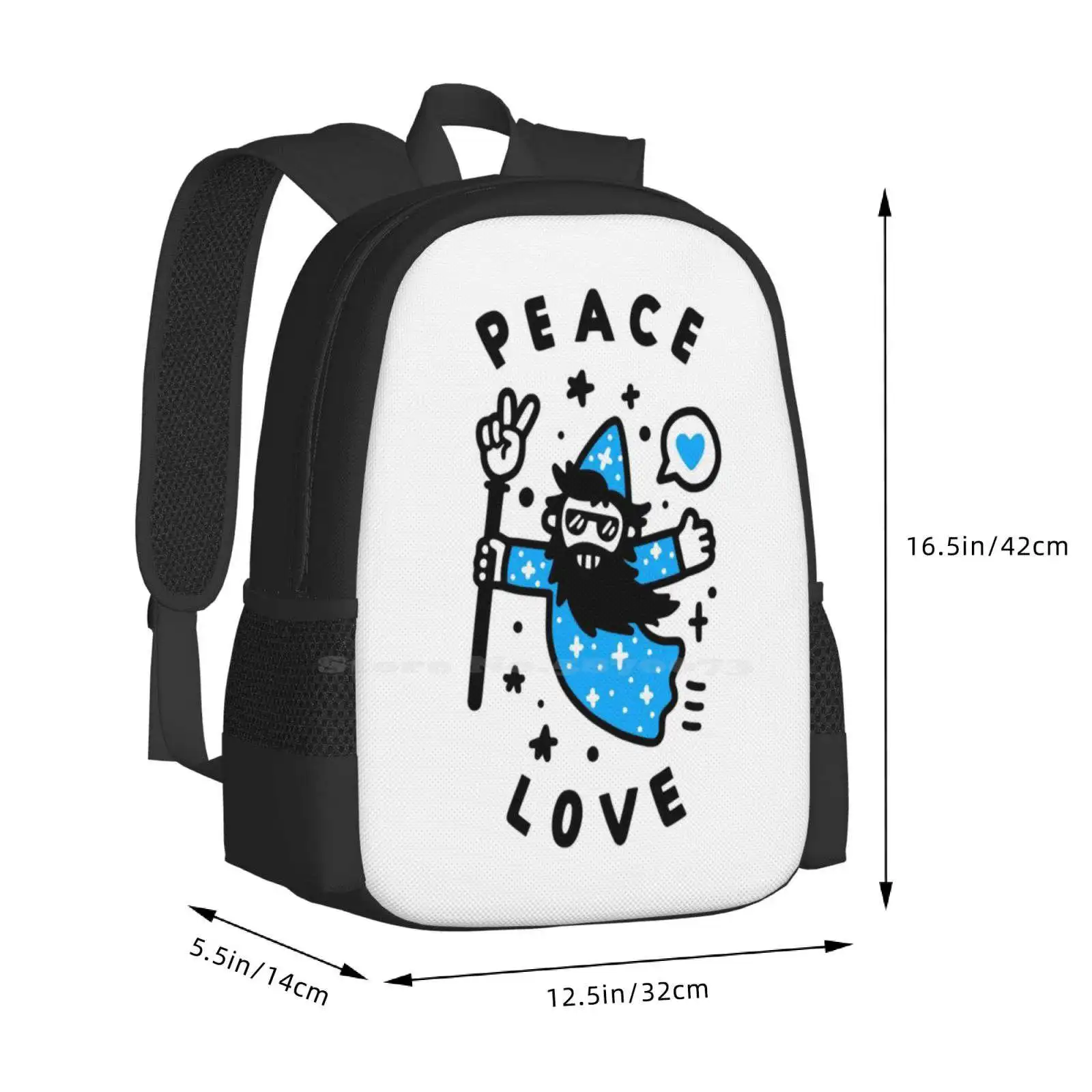 Coolest Wizard Pattern Design Laptop Travel School Bags Hippie Cool Cute Magical Stars Peace Out Peace And Love Blue White