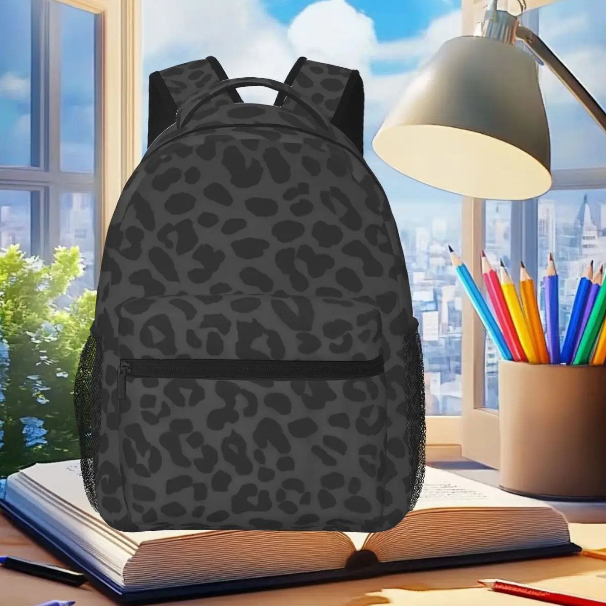 

Black Leopard Animal Skin Pattern Backpack Student Boys Girls BookBag Kids School Bag Laptop Shoulder Bags for Men Women