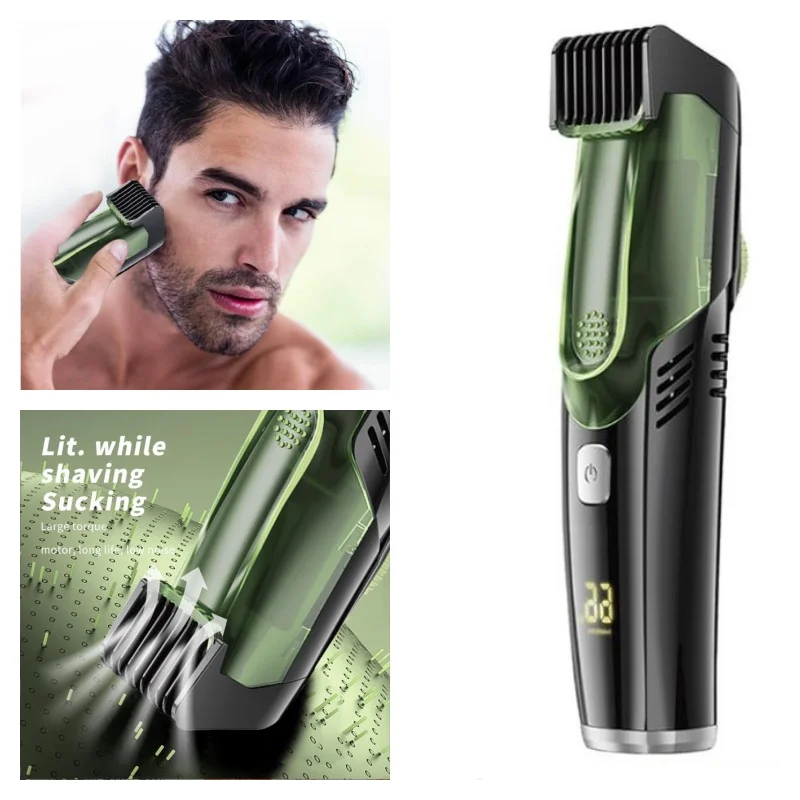 Washable Electric Vacuum Beard Trimmer For Men Wet Dry Face Style Clipper Auto Sucking Snipped Hair Less Mess Moustache Shaver