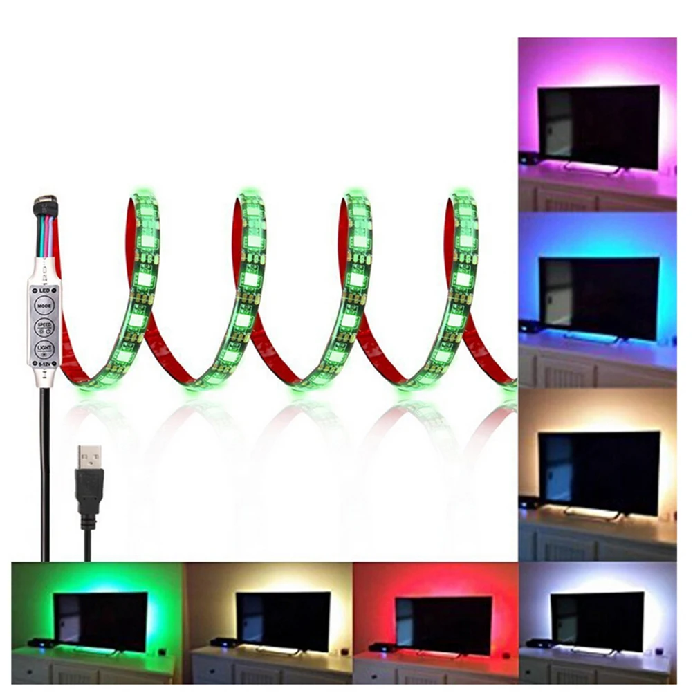 

2M 120Leds Rgb Led Strip Smd5050 Dc5V Usb Powered Self-Adhesive Flexible Tape Light For Indoor Outdoor Decoration Kitchen