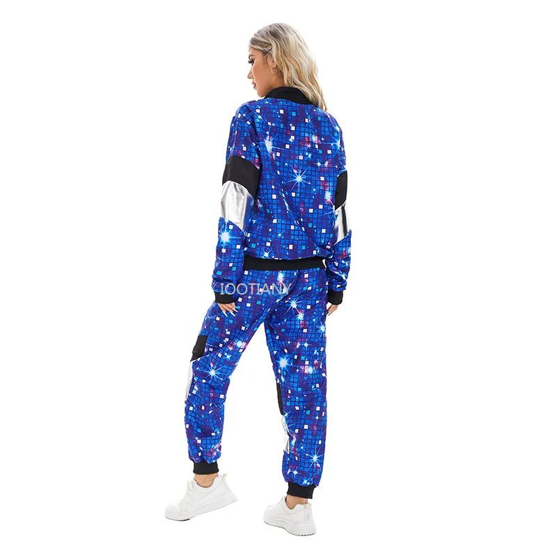 Trendy Party Hip Hop Men's And Women's Star Suit Jacket Pants Retro 80's Disco Sportswear Carnival Theme Party Sport Cosplay Set