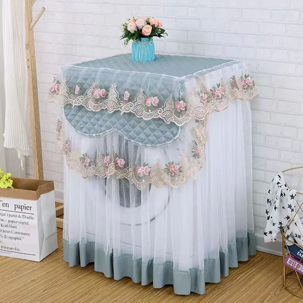 Romantic Lace Washing Machine Cover Dustproof Dryer Dust Cover Embroidery Floral Home Decor Protector Washing Machine Covers