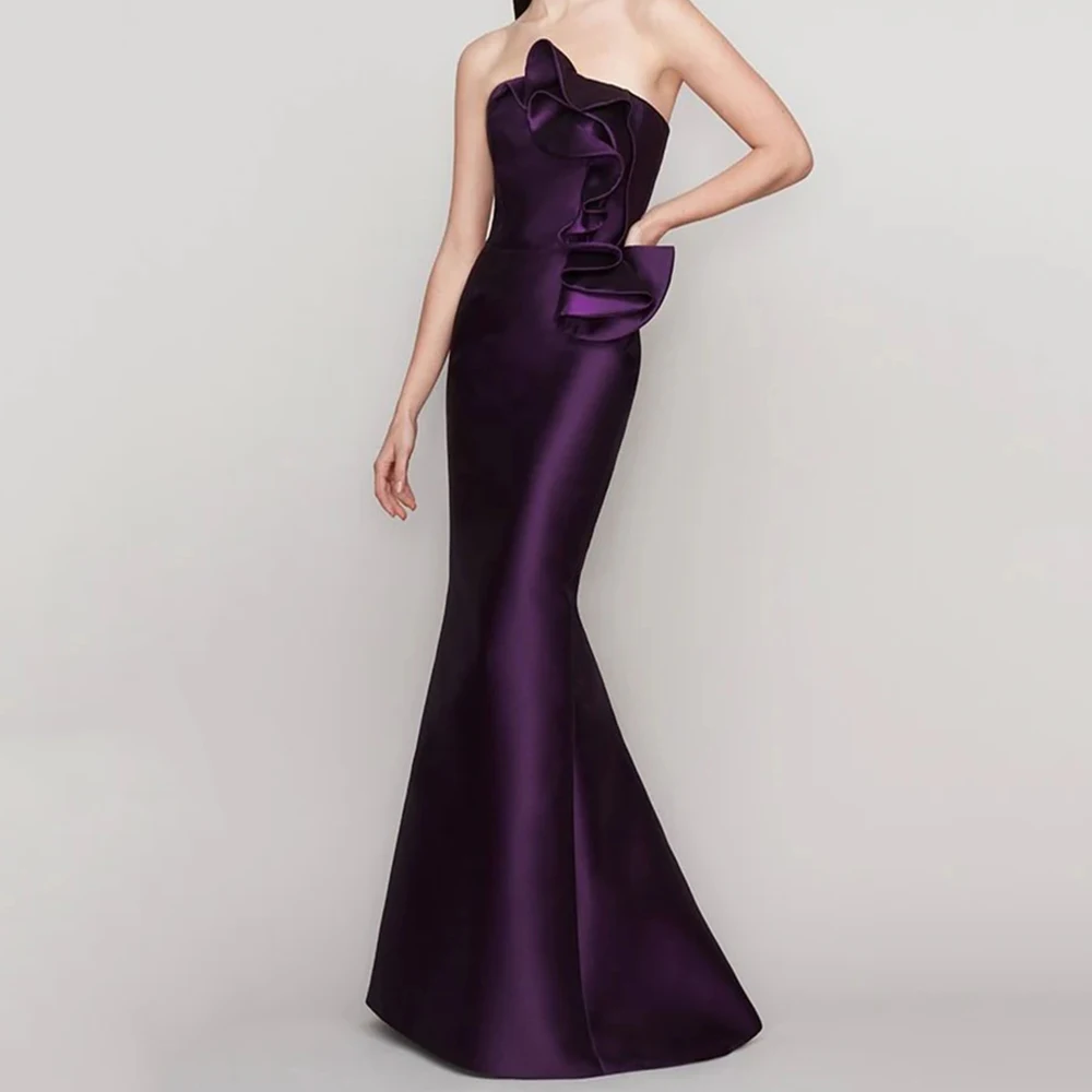 فساتين سهرة حورية البحر مخصصة بطول الأرض بدون حمالات بدون أكمام فستان حفلات موضة Ruched بسيط ثنيات بدون ظهر #1