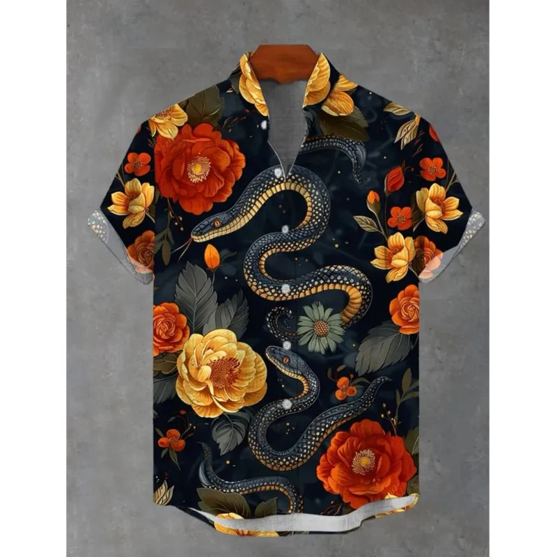 2025 하와이 열정적인 삼바 프린트 남성 비치 버클 여름 통기성 반팔 셔츠 패션 칼라
