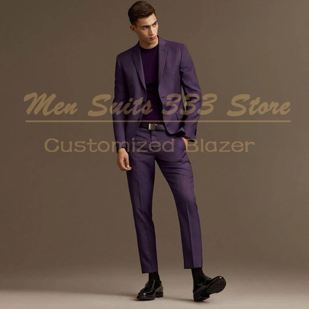

Dark Purple Men's Suits Slim Fit 2 Piece Jacket Pants Sets Fashion Single Breasted Notch Lapel Skinny Business Male Clothing