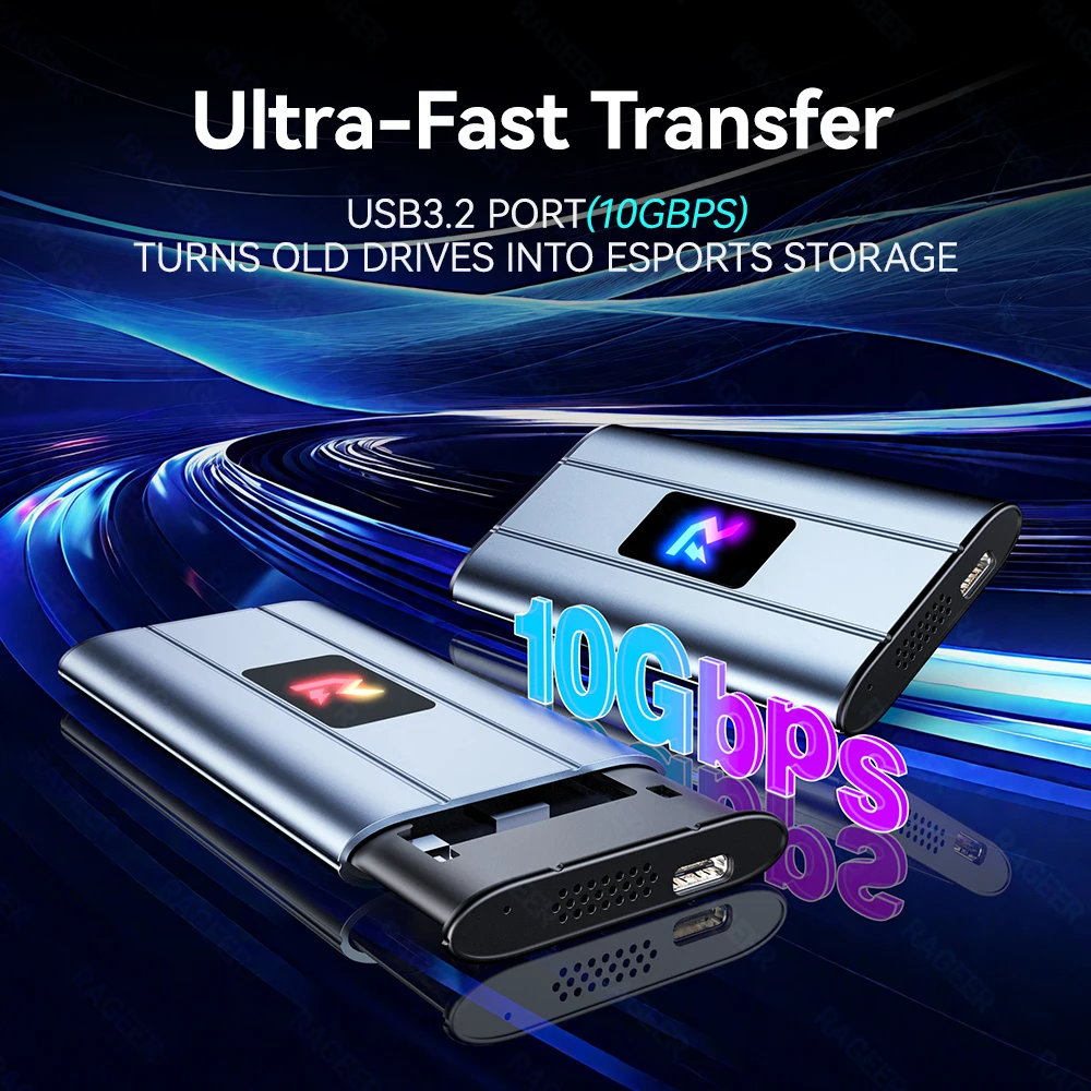 RAGEER RGB M.2 NVMe SSD Enclosure, USB 3.2 10Gbps Adapter Aluminum Alloy Mobile Solid State Disk Case Support 4TB Capacity