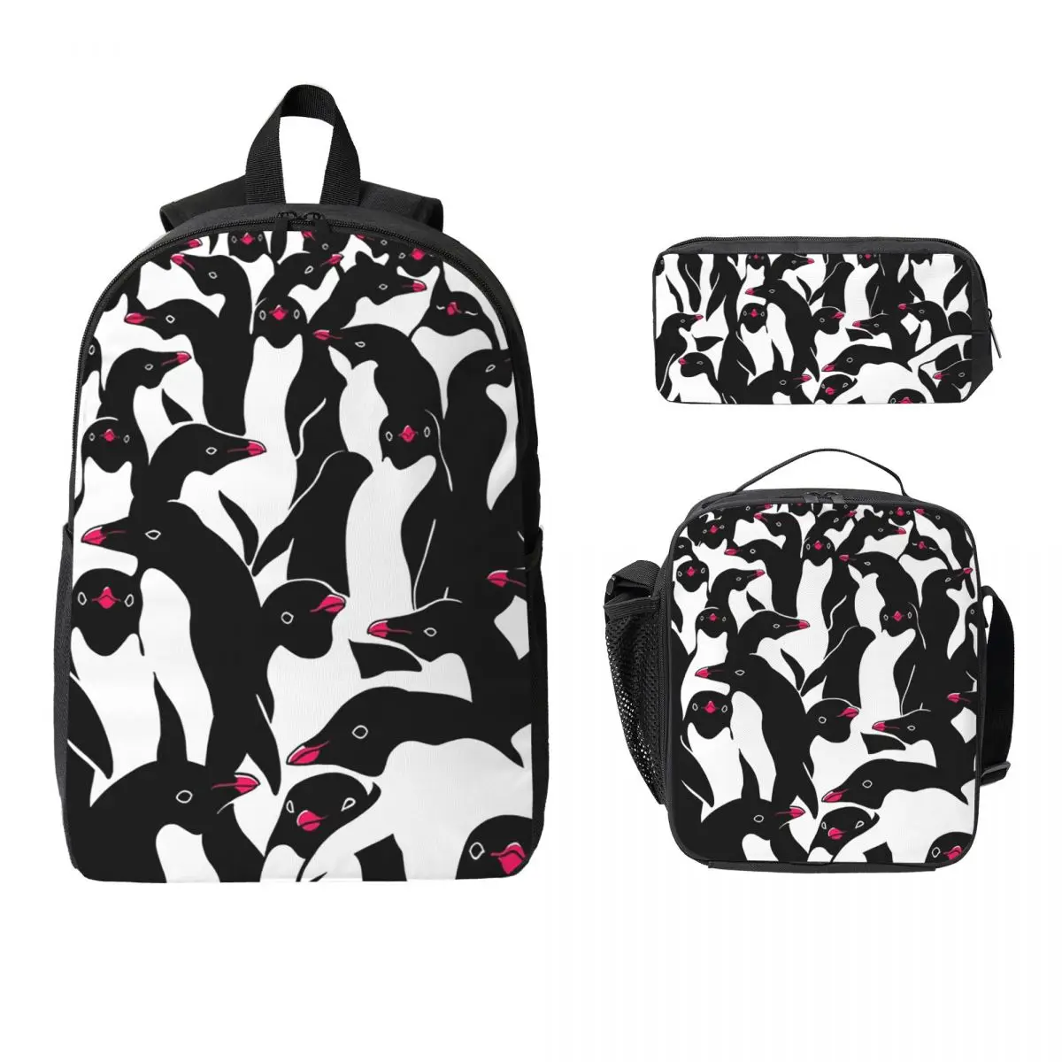 Meanwhile Penguins II Backpack Student Boys Girls BookBag School Bag Laptop Shoulder Bags 3ps Insulated Lunch Bag Pencil Case