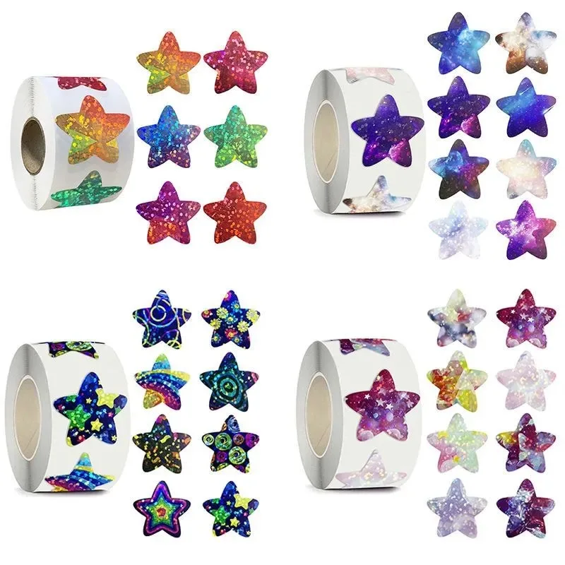 100-500pcs 1inch Coloful Glitter Star Sticker Label for Festival Party Decor Product Envelope Sealing Label Decoration Supply