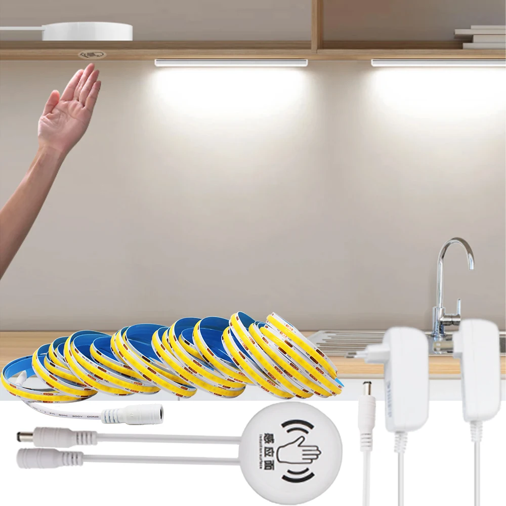 

Светодиодная лента COB с сенсорным управлением для дерева, 12В, управление взмахом руки, диммируемая, 1м, 2м, 3м, 4м, 5м, комплект, US 110В, EU 220В