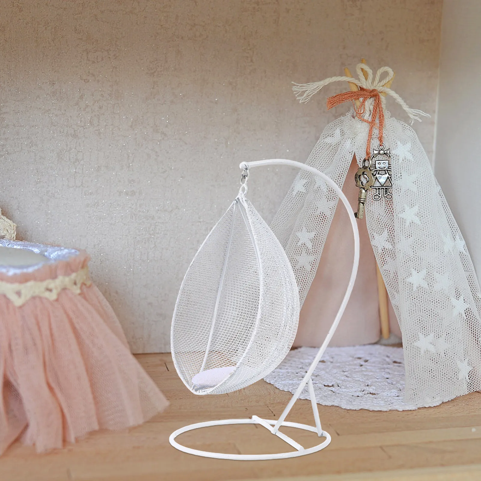 

1Pcs Miniature Balcony Swing for Dollhouse Tiny Hanging Chair Lightweight Kids Playset Home Decor Party Decoration Accessory