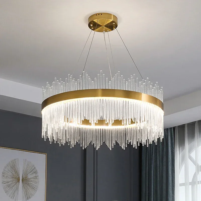 

2025 Gold LED Crystal Chandelier Dimmable Bedroom Living Room Ceiling Pendant Lamp Luxury Hotel Pendant Lights Apartment Lightin