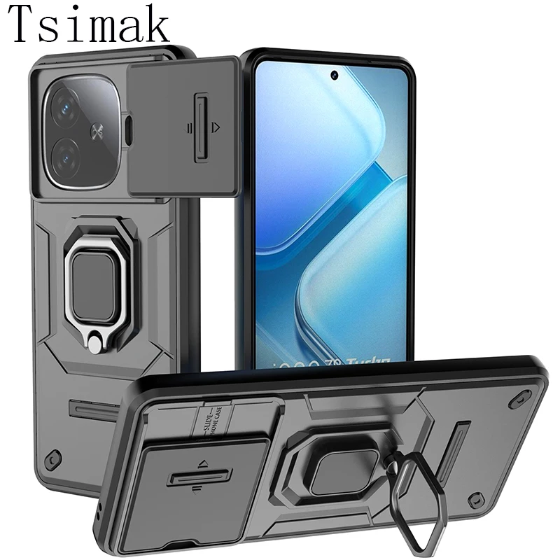 Slide Camera Lens Case For VIVO IQOO Z9 Turbo Shockproof Protect Holder Back Coque for Vivo V30 Pro S18 iQOO Z9X Phone Cover