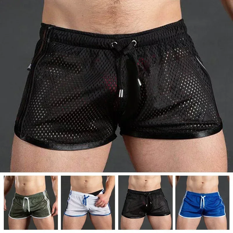 Men\'s Quick Drying Sports Shorts Summer Beach Casual Fitness Training Gym Mesh Breathable Soft Trunks Clothing Short Pants