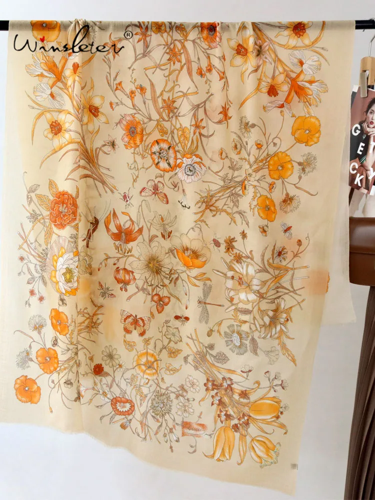 Winsleter-Women 100%Wool Elegant Long Scarf, 200*100CM Print, Mom Gift Temperament Thin Shawl Scarves, 2026 Autumn New A68615CC