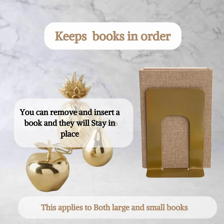 8 قطع من الدفتين الذهبية للأرفف من الدفتين المعدنية شديدة التحمل تدعم الكتب الثقيلة توقف الذهب المزخرف للمنزل أو المكتب ديكو #5