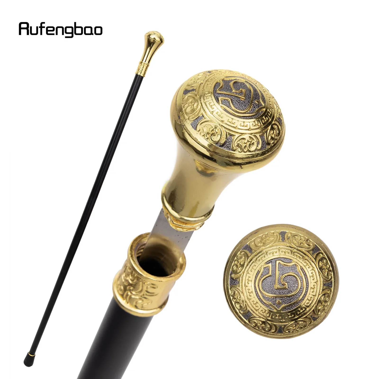 Gold Black Luxury G Medieval Art Freemasonry Freemasons Single Joint Walking Stick with Hidden Plate Cane Plate Crosier 93cm