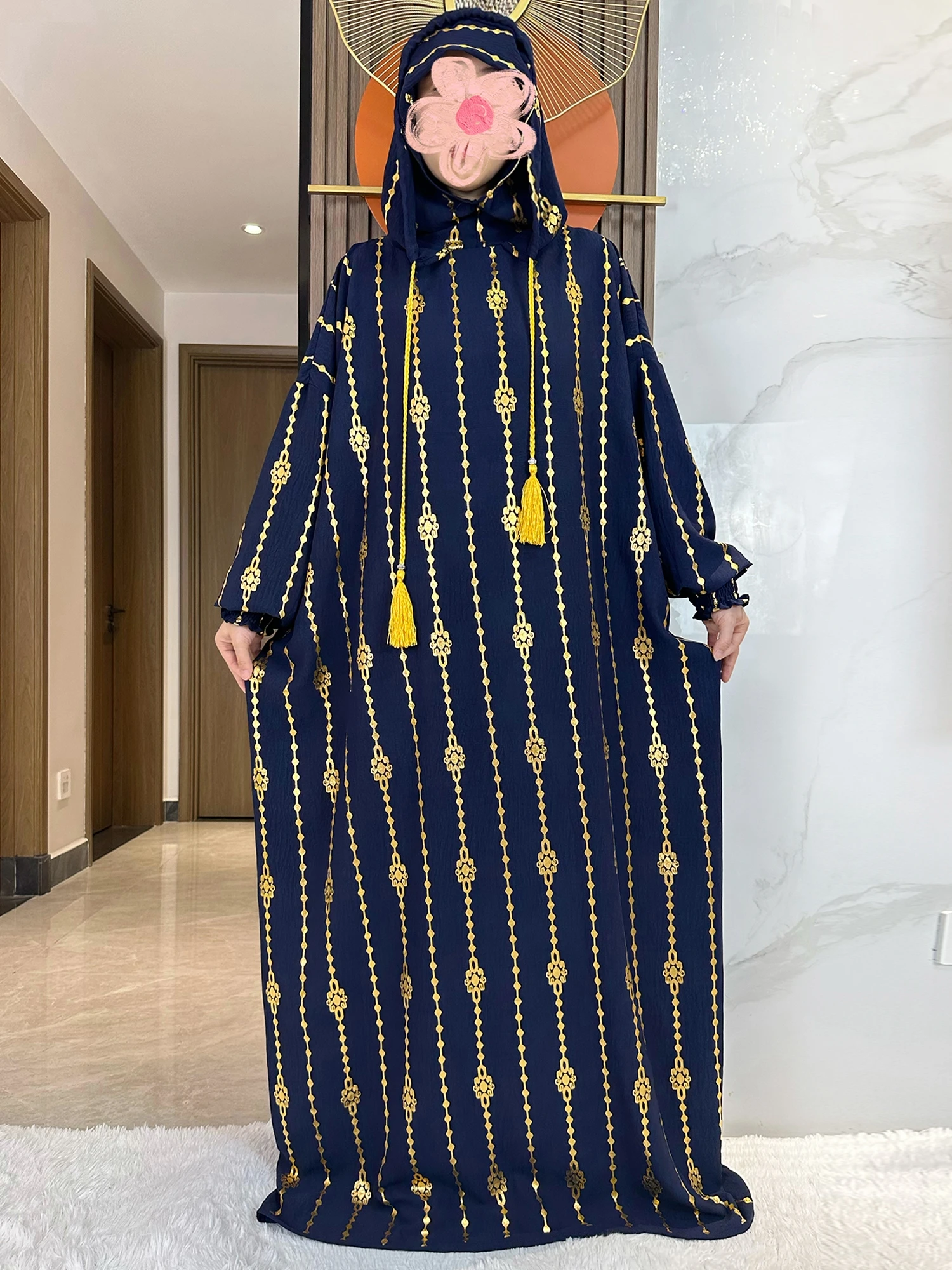 New Cotton Ramadan Muslim Two-Hat Abaya Dubai Turkey Islam Prayer Clothes Gold Dust   Dress Islam Women Dress Kaftan