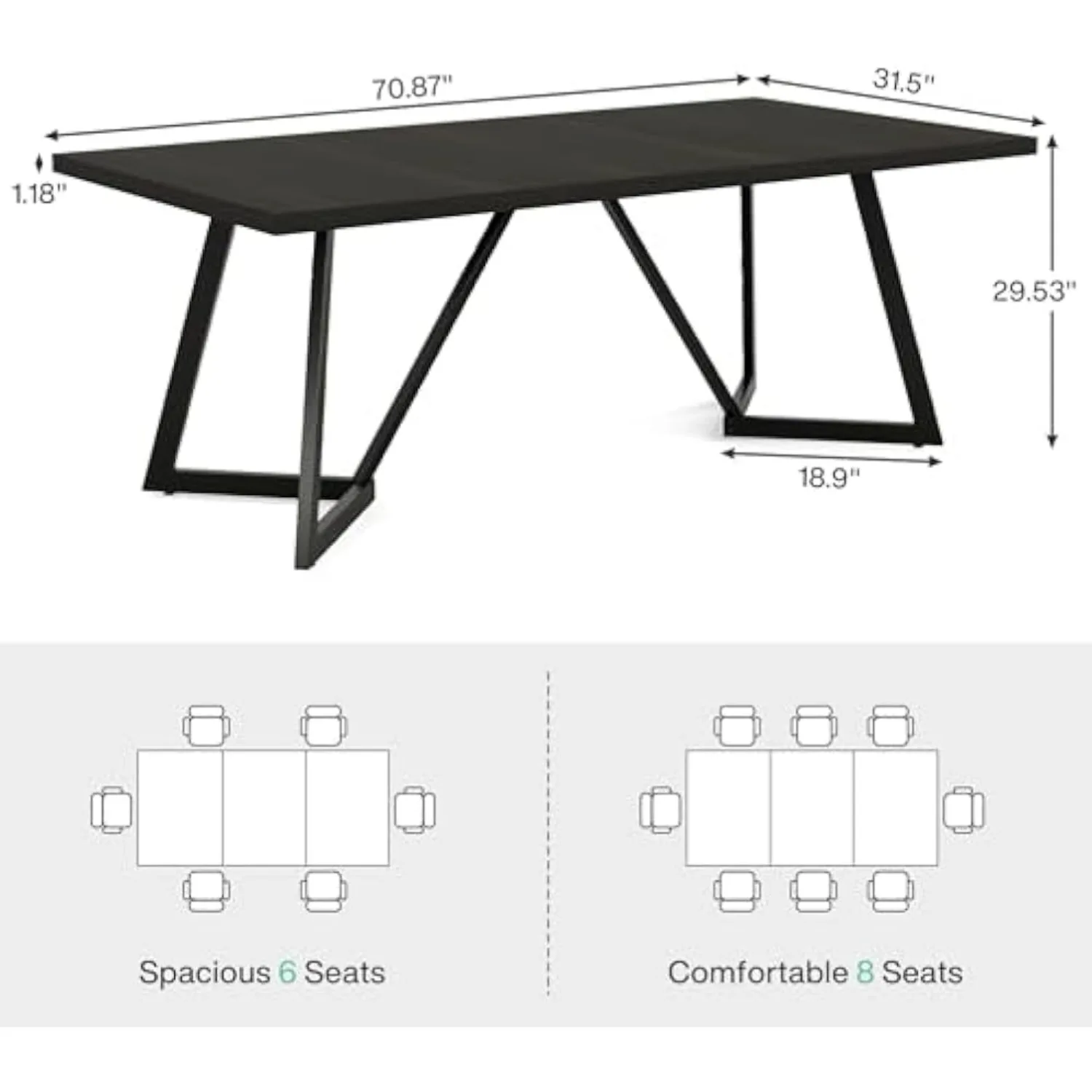 70.86-Inch Large Computer Desk, Modern Executive Desk Black Office Desk Workstation with Metal Frame for Home Office