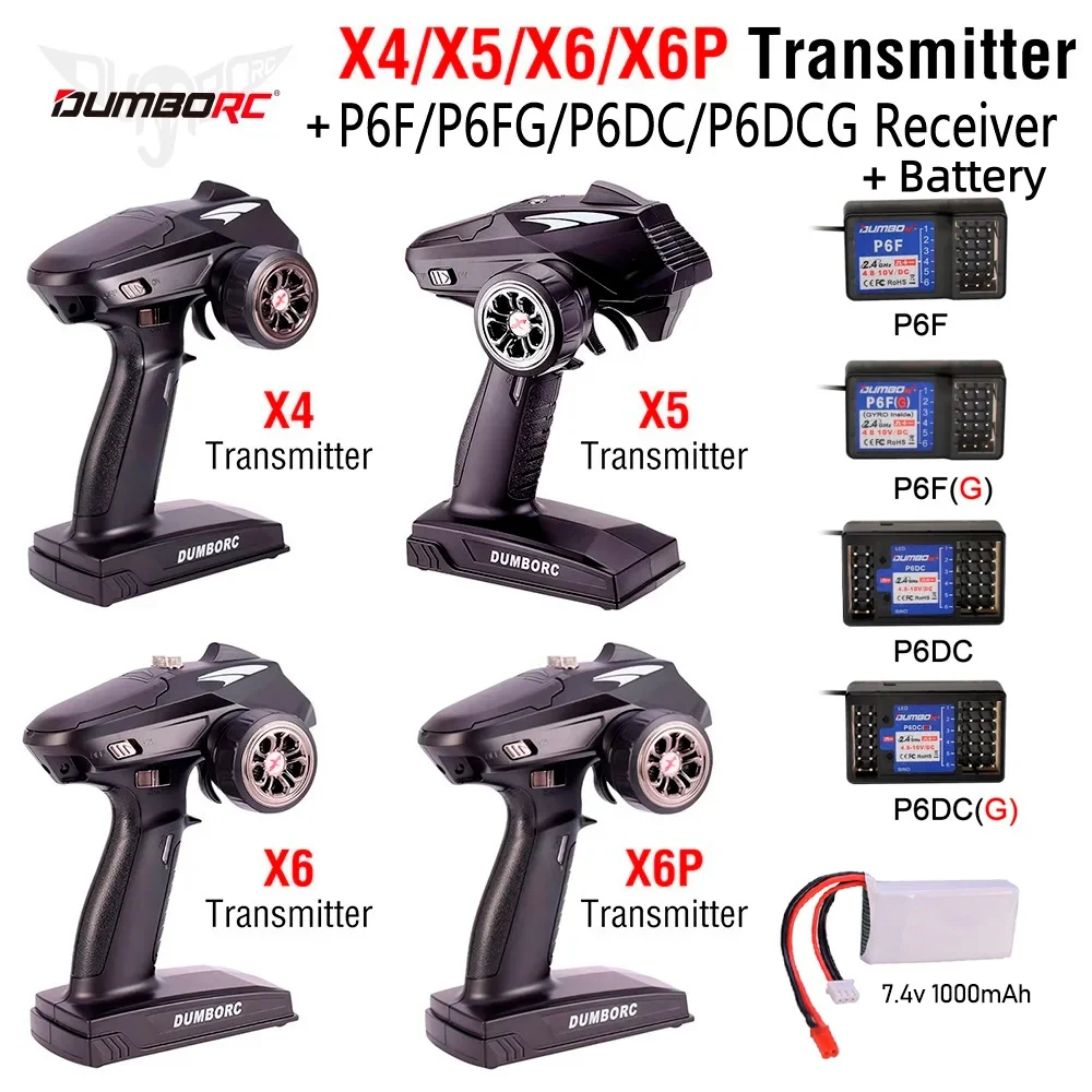 

2.4G 6CH Transmitter remote control X6 with X6FG Gyro Receiver LED Light Set for 1/10 1/8 Crawler Axial SCX10 D90 RC Car Boat