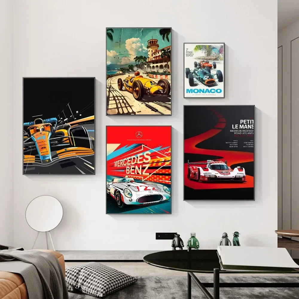 

Vintage Abstract F1 Sports Car Posters Poster Print Poster Paper Waterproof Sticker Home Living Room Bar Decoration