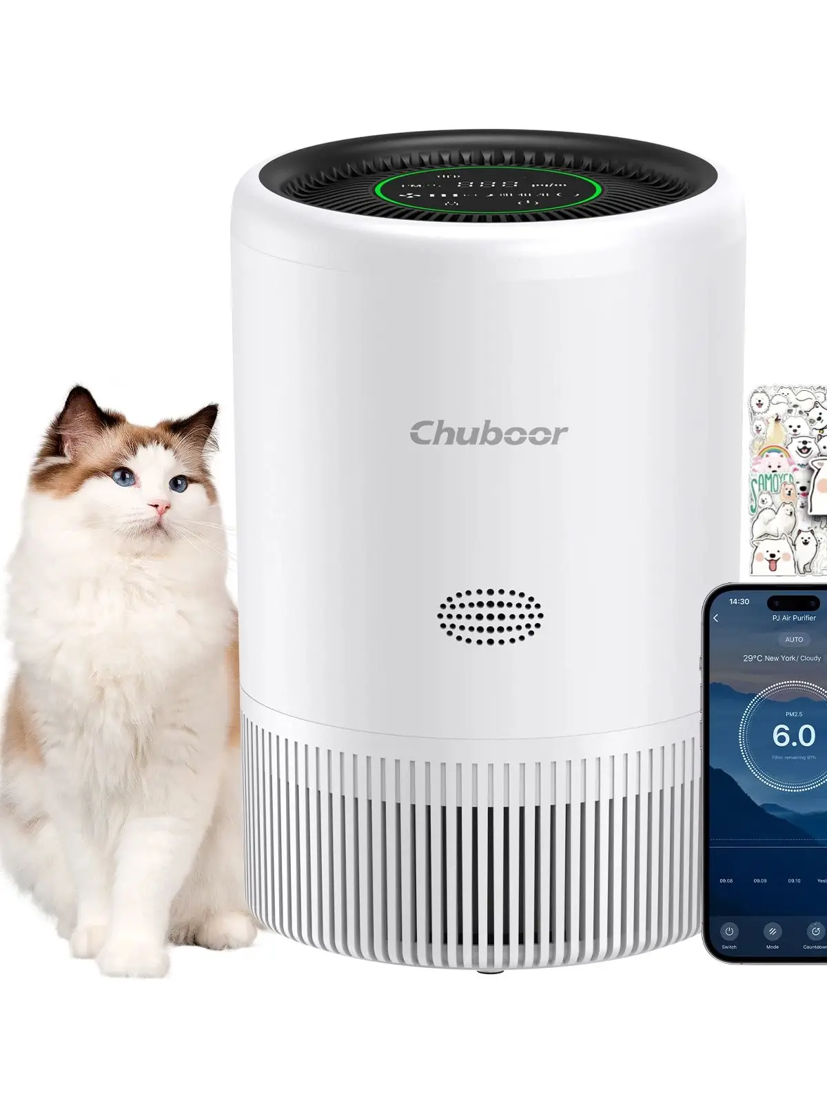 Chuboor Smart Luftreiniger für Schlafzimmer, Zuhause, App/Alexa-Steuerung, PM2,5-Monitor, HEPA-Luftreiniger für Schlafzimmer, Wohnzimmer für Haustiere