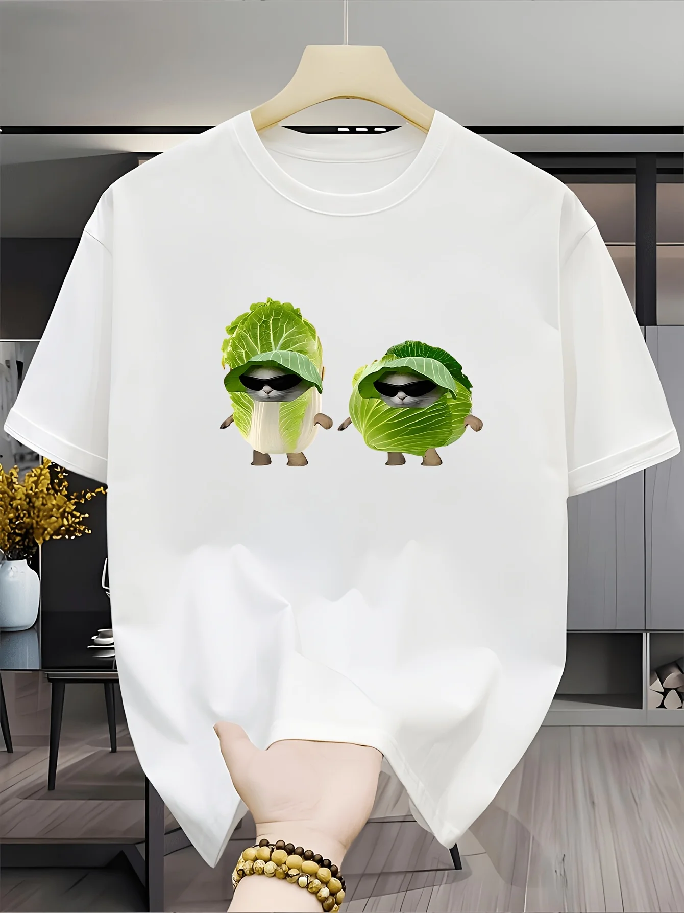 Kawaii Cabbage Cat Graphic T Shirt Funny Vegetable Cats Sunglasses Meme Tee Summer Short Sleeve Top Trendy Streetwear Shirt