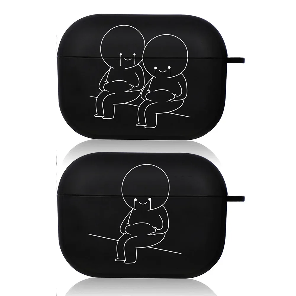 Funny Line Human Airpod Cases Air Pro 4 for Airpods Pro 2 3rd Pods Gen Airpord Cover Cute Cartoon Simple Line Art Black Cover
