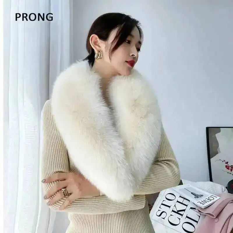 Cuello de piel de zorro Real para mujer y hombre, abrigo, chaqueta, chal, envolturas, cuello de piel cálido para invierno, calentador de cuello de