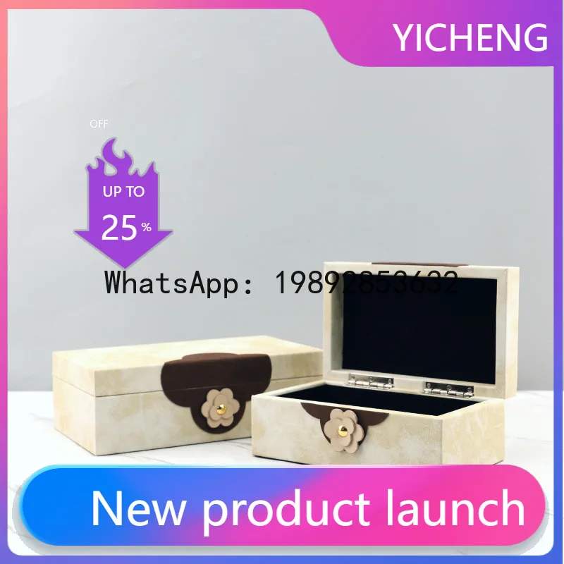 

Vintage Leather Storage Box Jewelry Box Desktop Storage Container Handmade Flowers Make Up Organizer Home Decoration