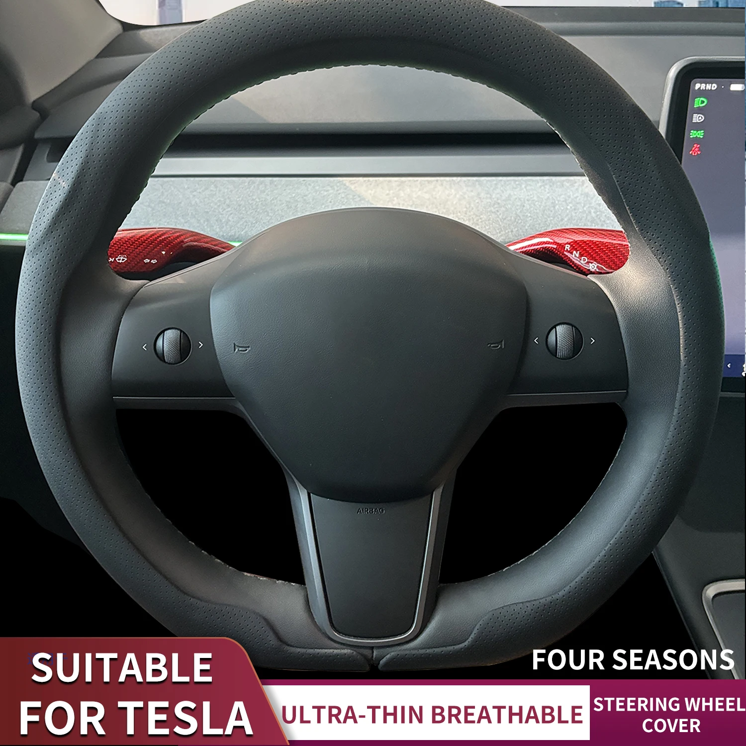 

2026 Suitable For TESLA Model 3 Model Y Model S Model X Ultra-Thin 38cm Breathable Luxury Car Steering Wheel Cover Wrap