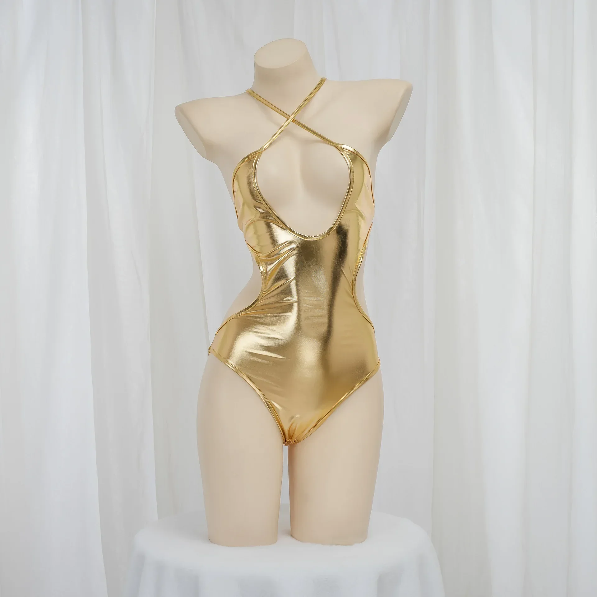 Anime Backless Bodysuit Women Cosplay Costume Japanese Swimsuit Cute Girl Underwear Gold Sliver Hollow Swimwear Role Play Outfit