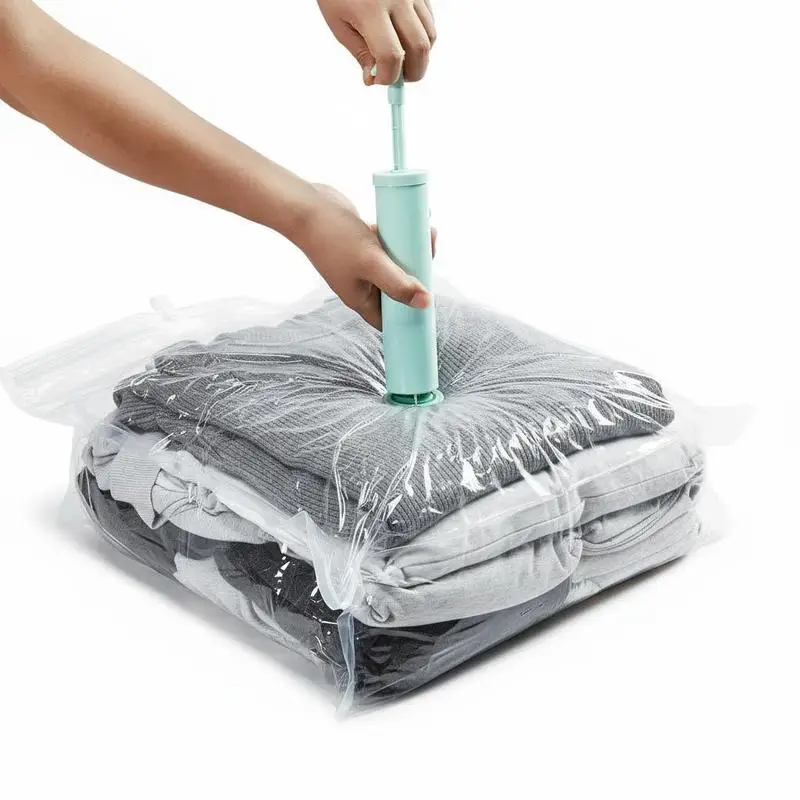 Sacchetti salvaspazio a compressione, confezione da 20, per biancheria da letto, coperte, viaggi, 4 misure: Jumbo, Grande, Medio, Piccolo, 4 misure a rotolo, chiusura ermetica con cerniera, pompa manuale inclusa, soluzioni per l'organizzazione e lo stoccaggio di vestiti, traslochi domestici, materiale plastico, visibilità trasparente, riutilizzabili.