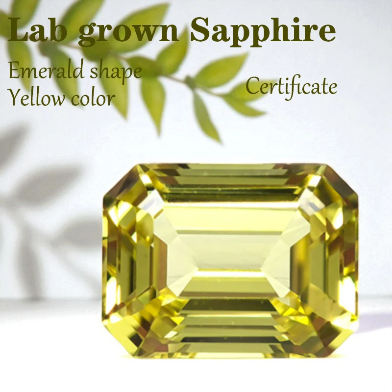 

Выполненный в лаборатории сапфир изумрудной формы желтого цвета VVS1 DIY усовершенствованные ювелирные изделия кольца изготовление сережек с сертификатом оптовая продажа с фабрики