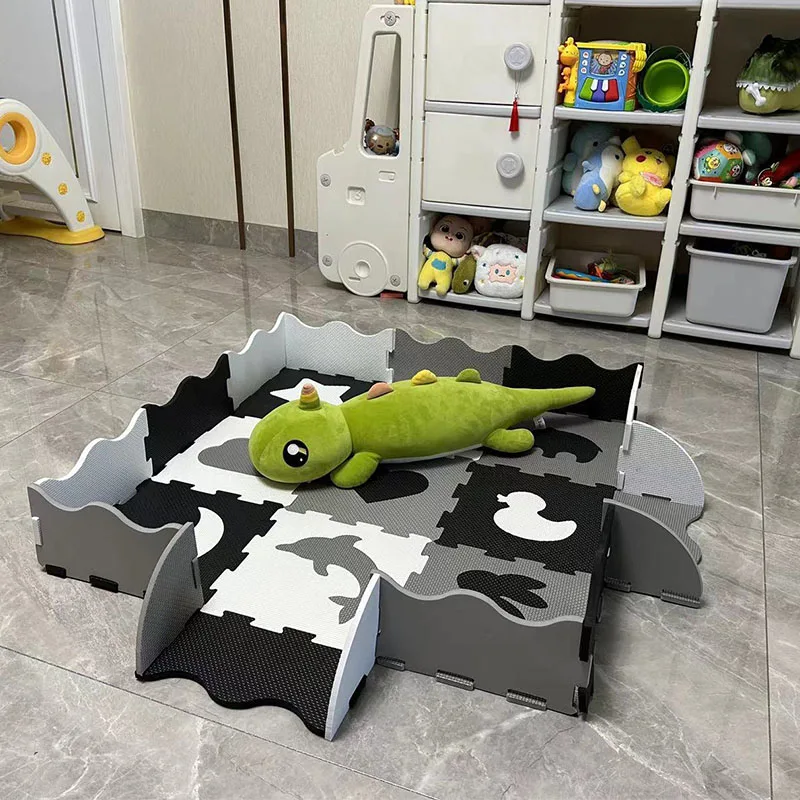 

Animal Styles Puzzle Mat Soft Non-Toxic Crawling Mat with Fence Activity Playmat for Toddlers Room