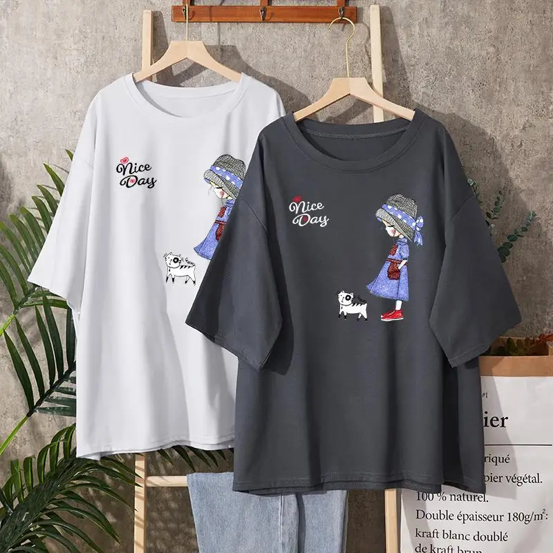 

Women Kawaii Cute Printed Casual T-shirt Summer Short Sleeve Loose Tees Short Sleeve Pure Cotton Pullovers