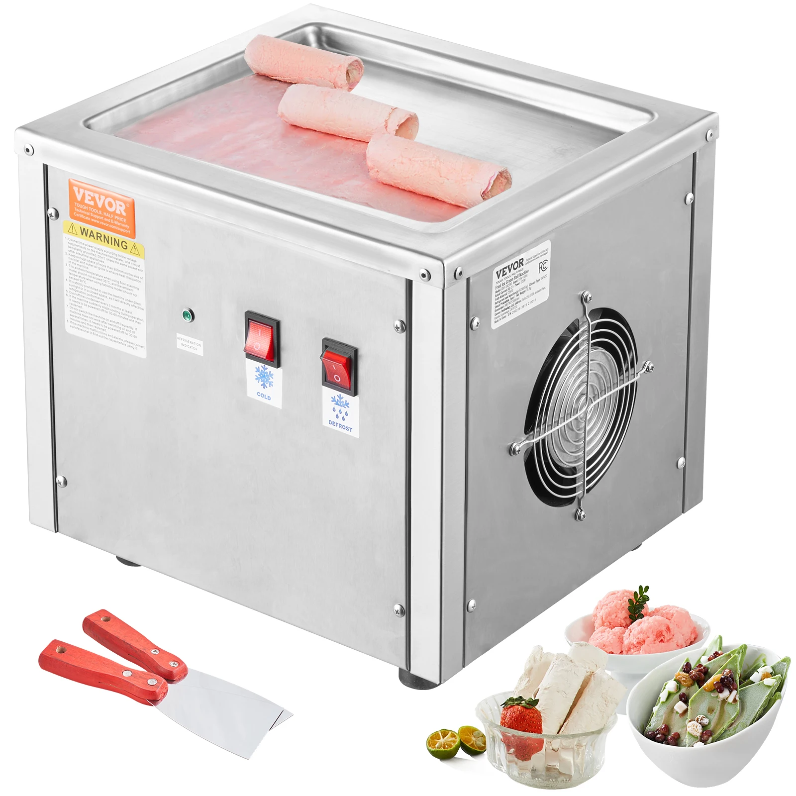VEVOR-máquina de rollo de helado frito, hielo enrollado de acero inoxidable frito con compresor y 2 raspadores para el hogar y comercial