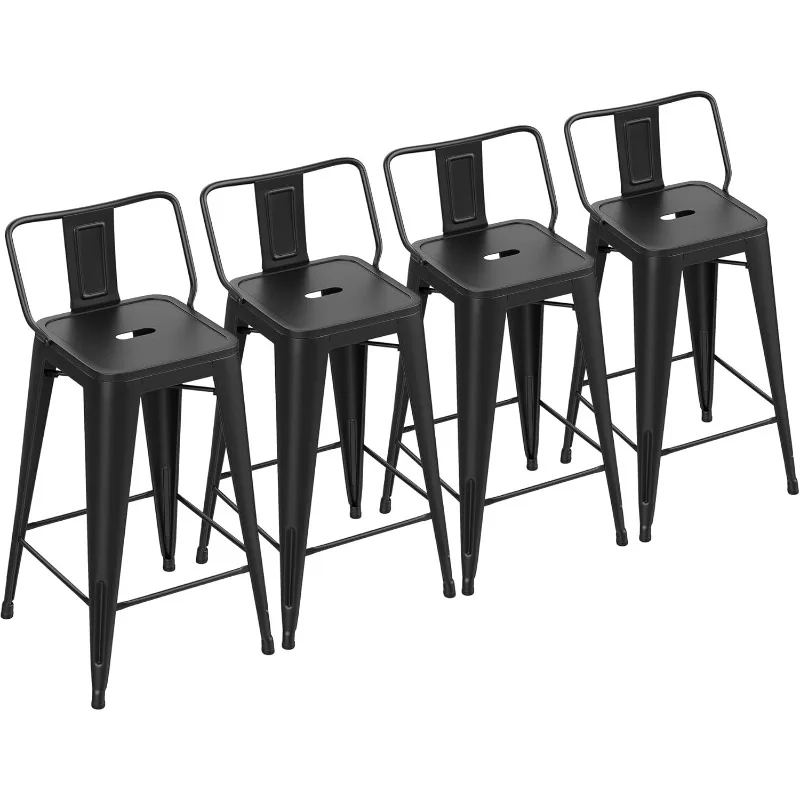 Metal Bar Stools Set of 4 Kitchen Counter Height Stools Indoor Outdoor Barstools