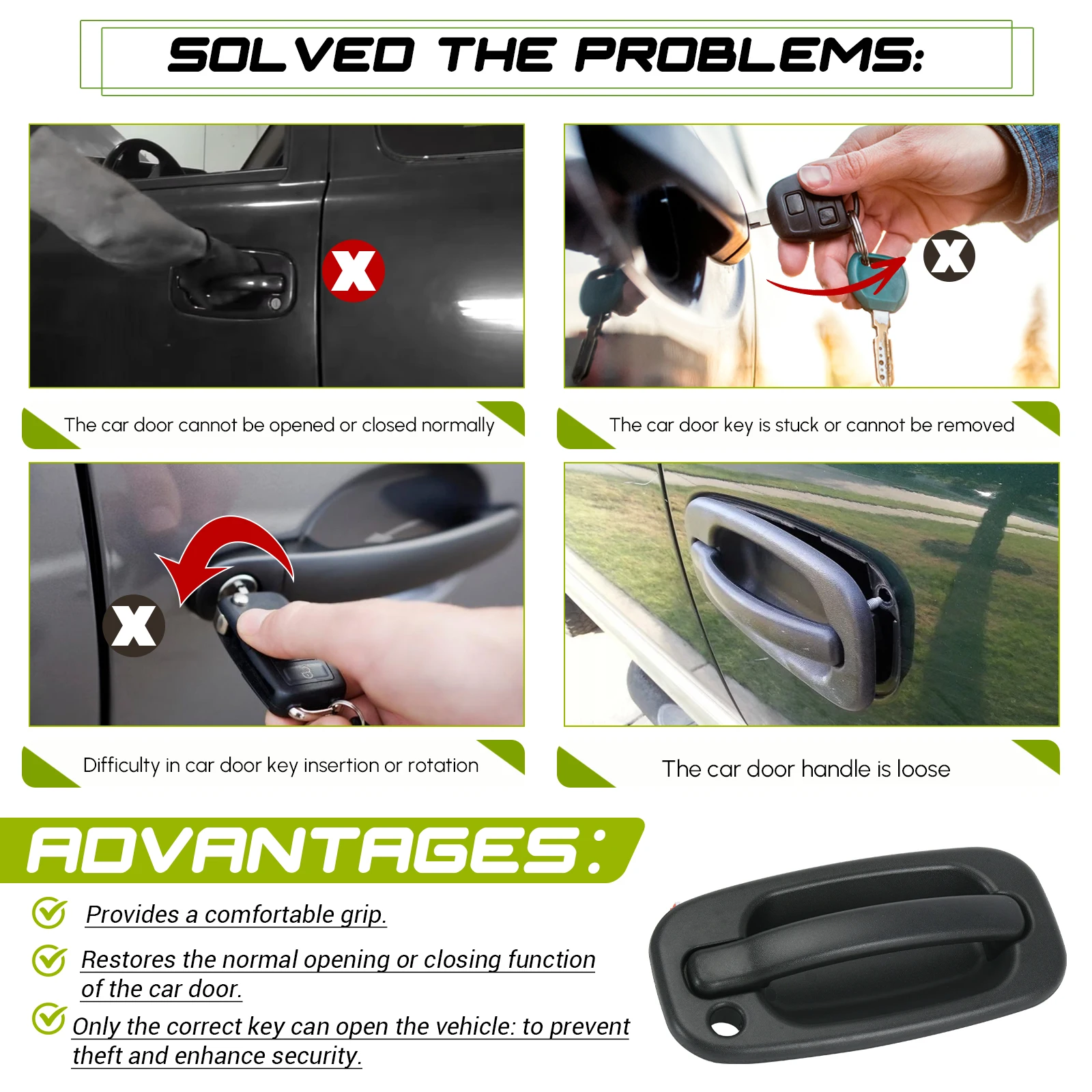 2 مقبض باب خارجي أمامي مع 2 قفل باب + 2 مقبض باب خارجي خلفي 15034985 15721572   لشيفي سيلفرادو 3500 99-06