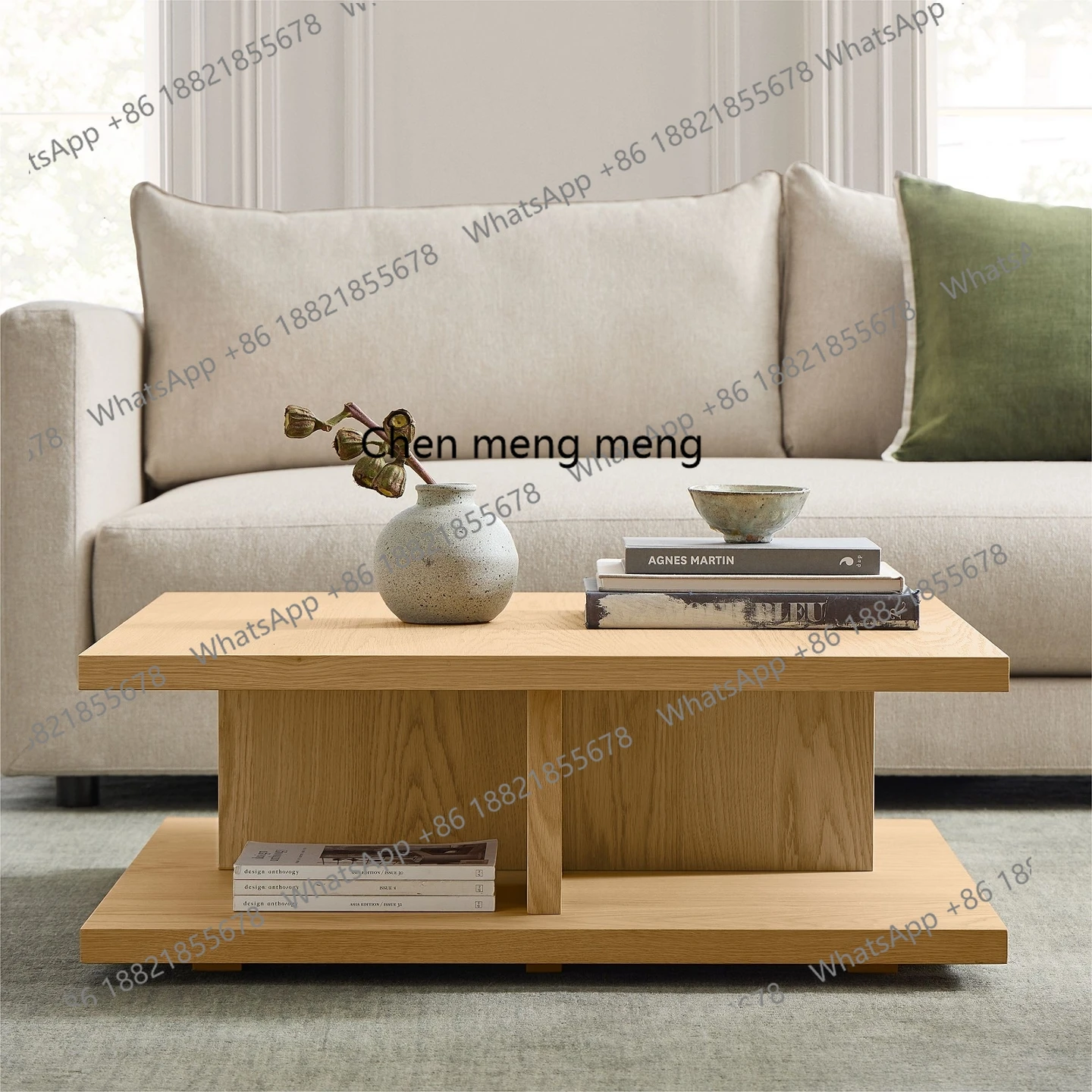 Nordic light luxury Japanese medieval style solid wood modern coffee table log color Italian living room tea table