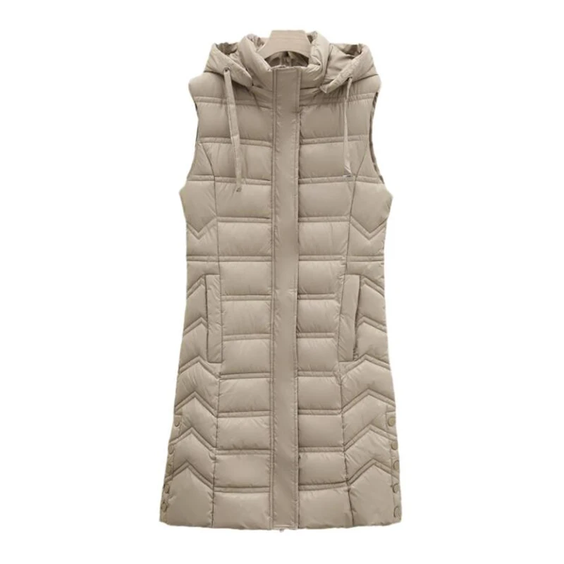 

2023 New Winter Jacket Long Parkas Sleeveless Vest For Women Removable Hooded Coat Cotton Padded Puffer Jacket Loose Outwear