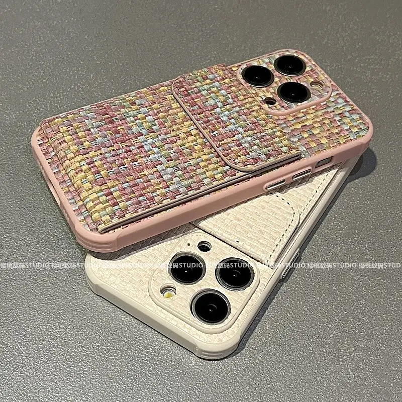 Woven iPhone15 card case for iPhone15Promax case iPhone14 personality iPhone11 Fall resistant iPhone12