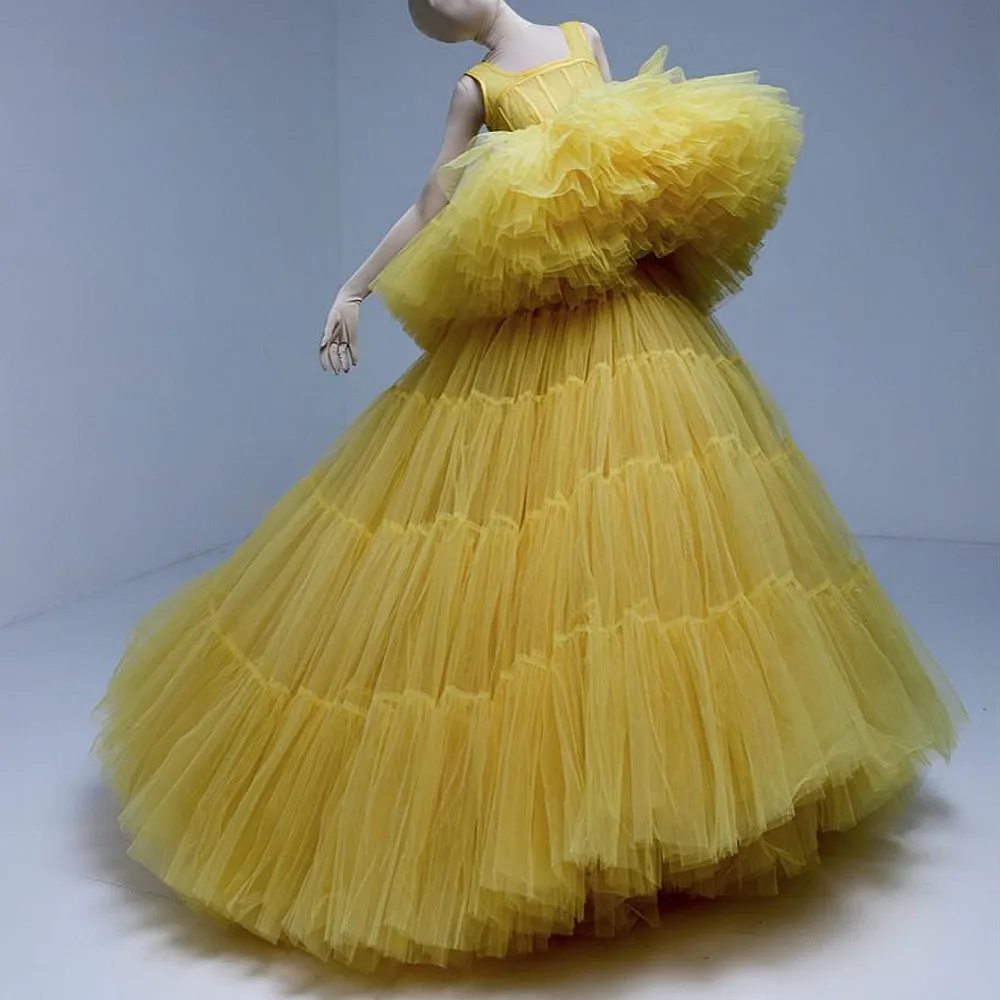 

Желтое бальное платье, тюлевые платья, многоуровневое пышное платье с баской для девочек на день рождения, сексуальные платья для девочек на день рождения для фотосессий