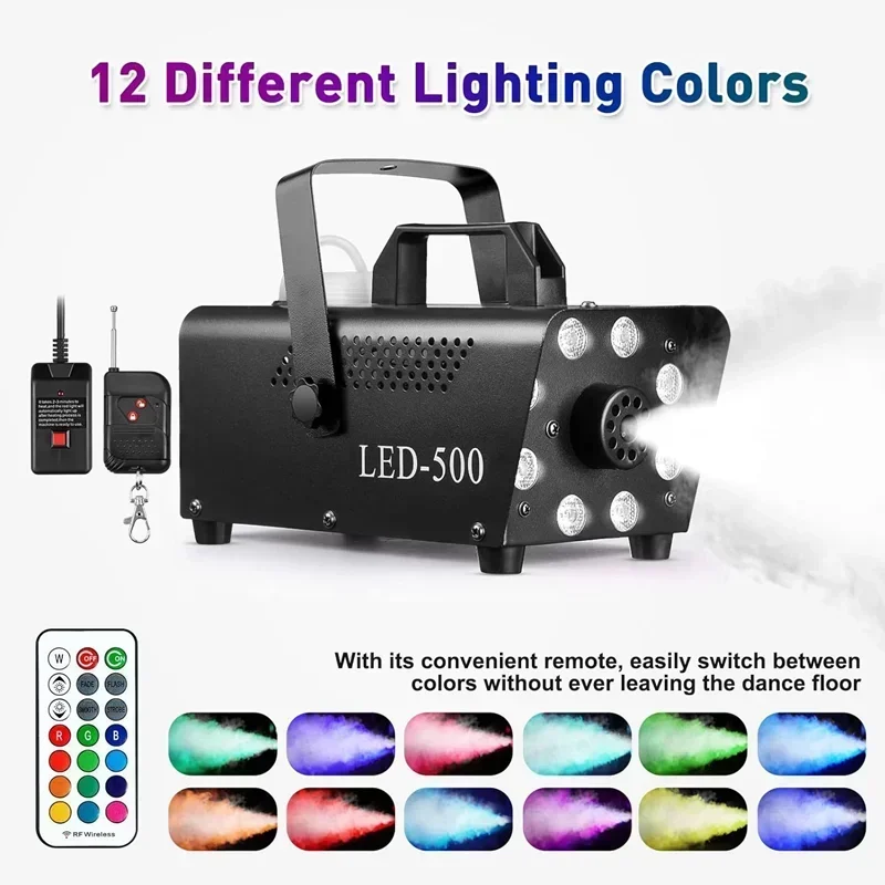 

Disco Colorful Smoke Machine 500W LED Remote Fogger Ejector Dj Christmas Wedding Party Stage Light Effects Fog Machine