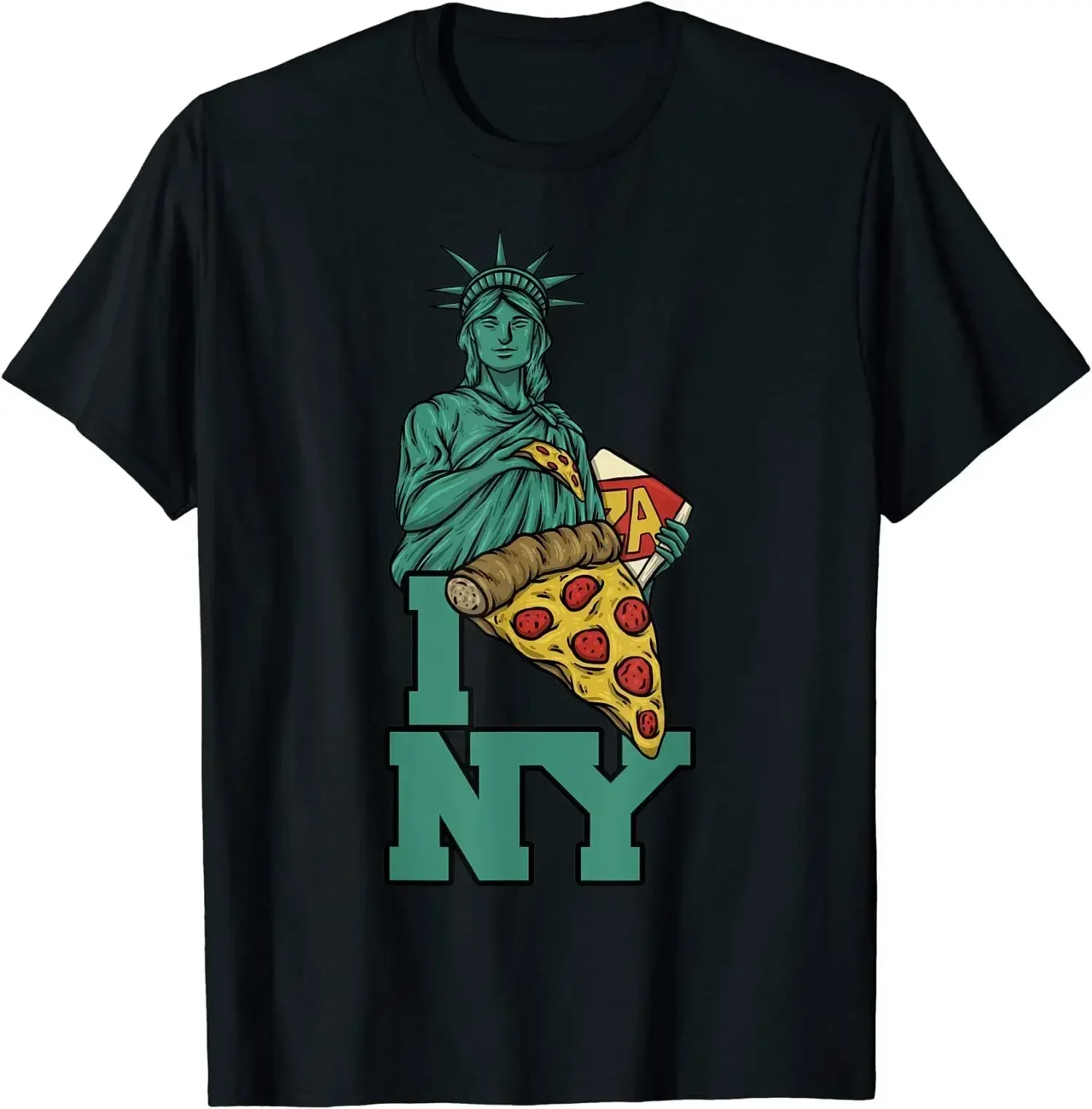 I Love New York Pizza Statue O-Neck Cotton T Shirt Men Casual Short Sleeve Tees Tops Harajuku Streetwear